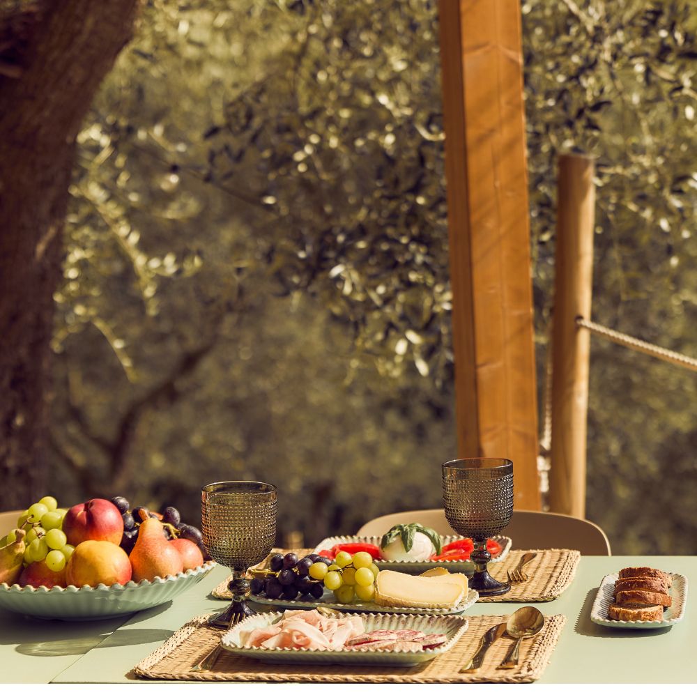 tavolo da degustazione sfondo ulivi